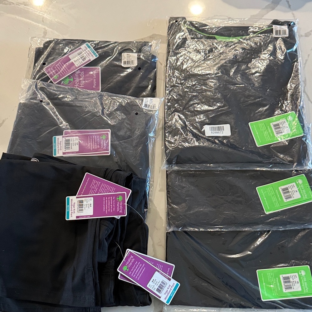 Healing Hands Black Scrub Tops and bottoms